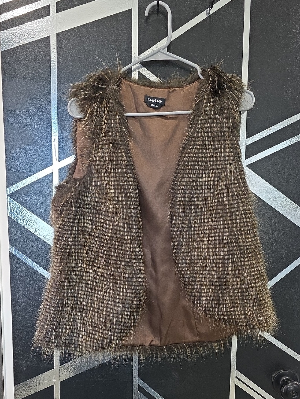 bebe Brown Faux Fur Textured Sleeveless Vest
